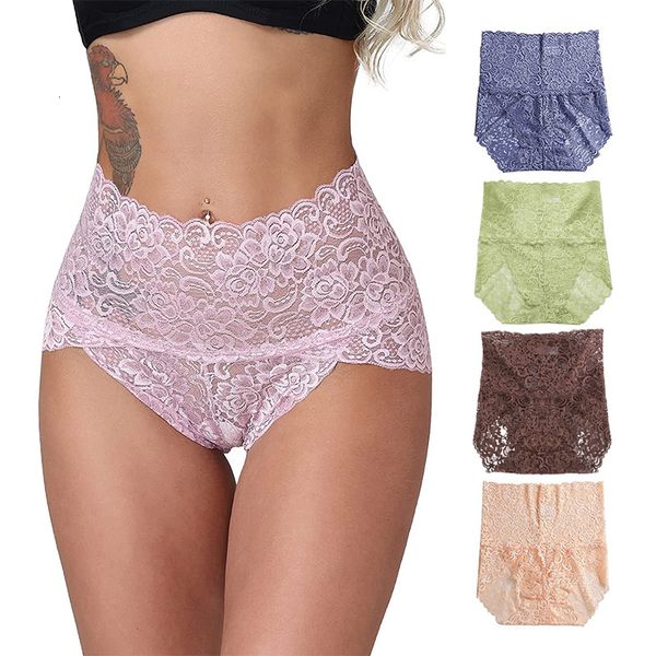 Damenhöschen, 3-tlg. Höschen, Slips, Übergröße, rosa, Dessous-Accessoires, Damen-Baumwolle, nahtlos, hohe Taille, Spitzenkleidung, Slip-Sets, Unterhosen 230327