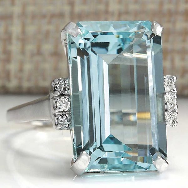 Anéis de banda Jóias de noivado de princesa moda 1642ct Natural Aquamarine Compromisso de casamento multicolor Tamanho do anel 511 Z0327