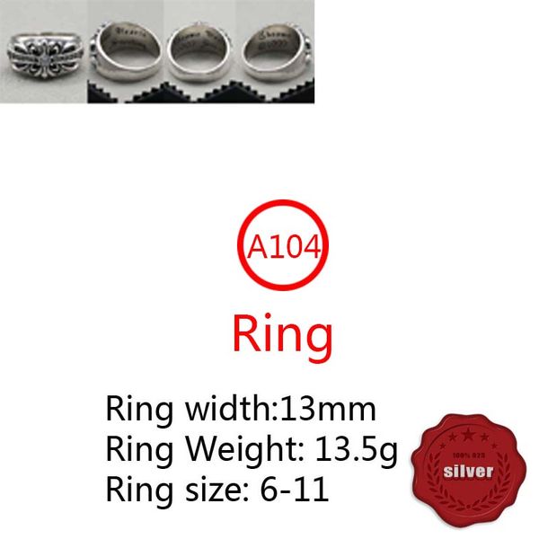 A104 S925 Anello in argento sterling Moda Personalità retrò Croce Fiore Incorporamento Diamante Hip Hop Lettera Net Rosso Versatile Stile punk Gioielli Regalo per gli amanti