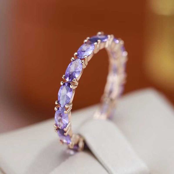 Anelli a fascia JULYDREAM Full Oval Purple Zircon Personality Rings 585 Gold Color Stile moderno Gioielli di lusso Festa da donna Anelli insoliti Regali Z0327