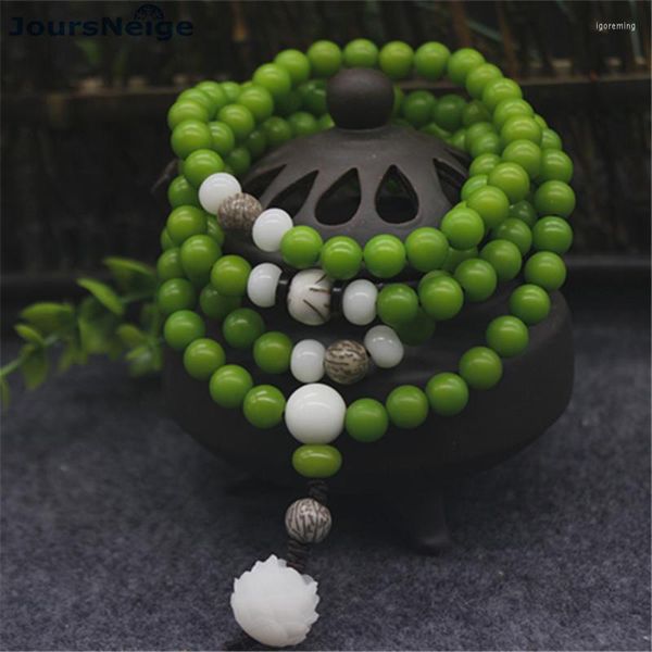 Braccialetti Bodhi filo verde intagliato pendente fiore di loto preghiera Mala collana buddismo tibetano Buddha fortunato donna uomo gioielli