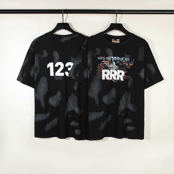 Meichhao High Street Retro Sıkıntılı RRR123 Çapraz Baskı Tasarım Duyarlı Küçük Boyut Kısa Kollu T-Shirt Erkekler