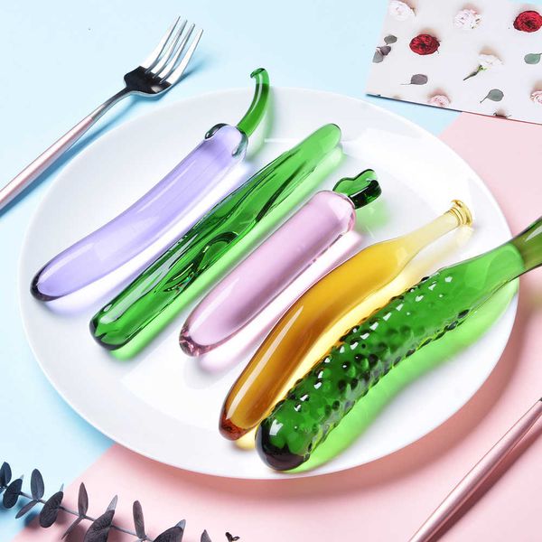 Nxy Anal Toys Glass Dildo для женщин мастурбация секс игрушка фрукты овощ