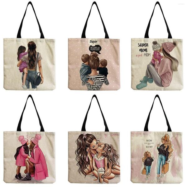 Вечерние сумки Симпатичная мультфильм супер мама для печати сумки для мама и детская открытая мода на пляж настраиваемая женская сумочка высокая мощность