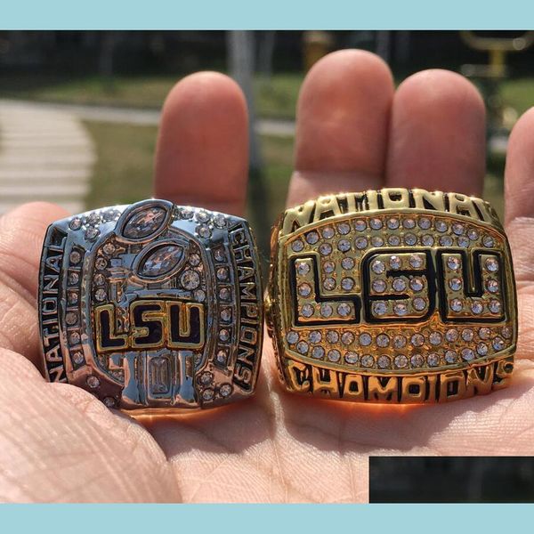 Cluster Rings 2pcs 2003 2007 LSU Tigers National Championship Ring Set Set Souvenir Fan Men Подарок оптом доставка выставки ювелирные изделия DH0HS