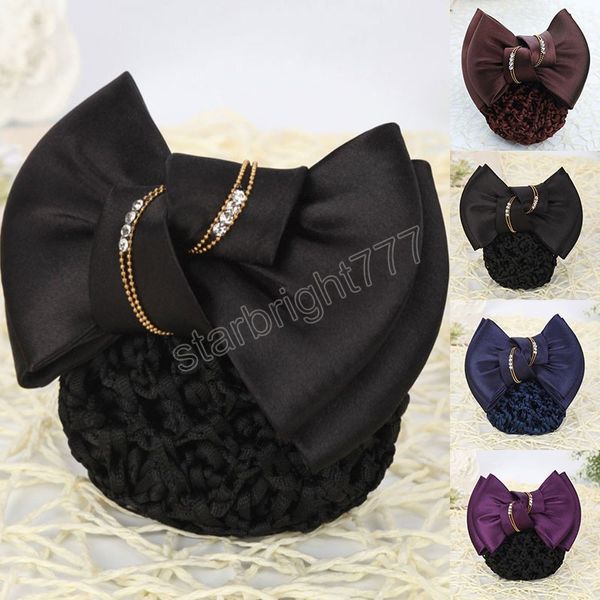 Bowknot Hair Ribbon Bun Cover Satin Net Bank Hotel Hostess Fashion Hair Pins Fasce per capelli in poliestere per donne Solid Barrettes