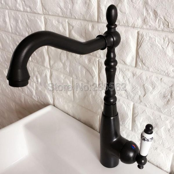 Rubinetti per lavabo da bagno Rubinetto per cucina in ottone lucidato a olio Lavabo Rubinetti per miscelatore per acqua fredda a leva in ceramica Rubinetti per montaggio su ponte Lnf377