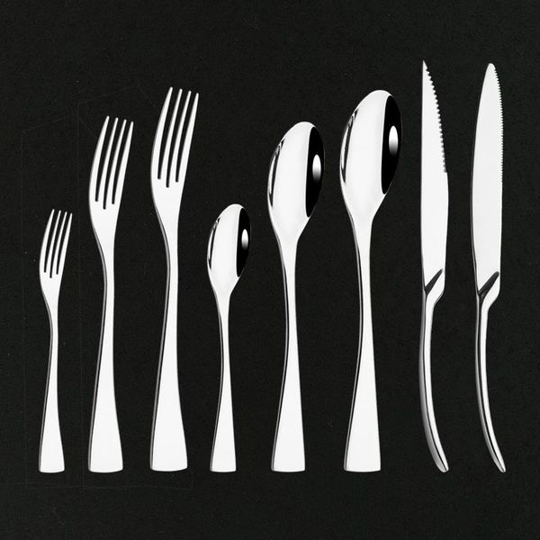 Set di stoviglie Set di posate in acciaio inossidabile argento 304 Posate occidentali Coltello da bistecca Cucchiaio da tavola Forchetta da tavola Posate da tavola per matrimoni