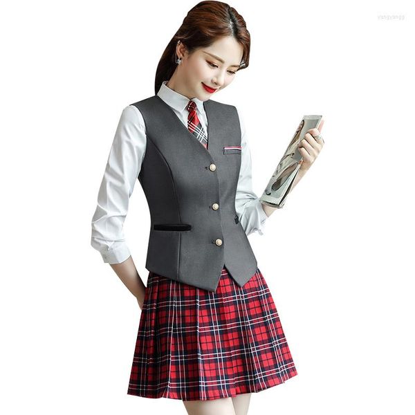 Frauenwesten Mode graue Weste Frauen -Geschäftsanzüge Rock und Weste Top Sets Damen Work Office Uniform Styles