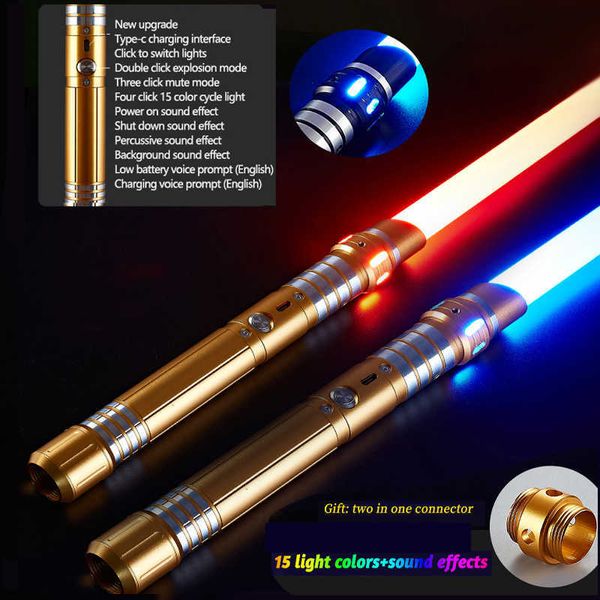 Led Rave Toy Rgb Lightsaber Metal Hilt Heavy Dueling 7 Renk Değişim Cosplay Props Foc Blaster Lazer 78cm Çocuk Kılıç Oyuncakları Y2303