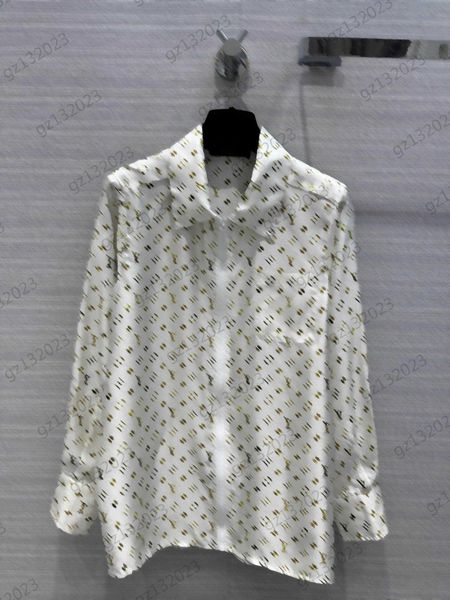 Blusas femininas logotipo da marca de luxo jacquard bolso frontal lapela camisas sarja tecido seda zíper aberto mangas compridas blusas designer para mulher