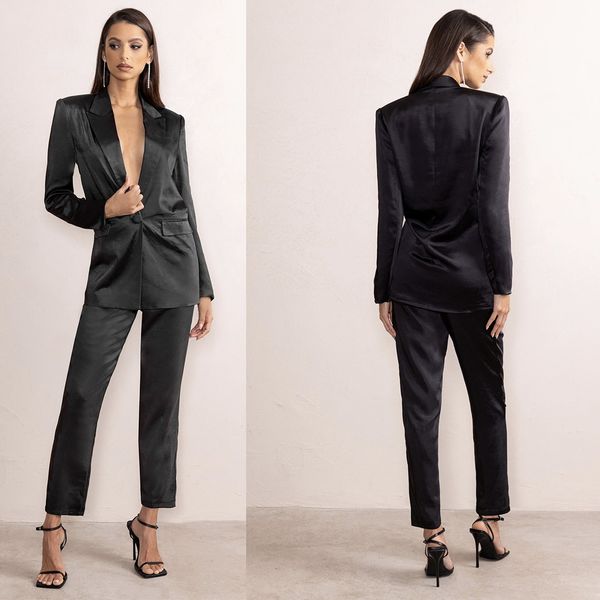 Coole schwarze Hosenanzüge für die Mutter der Braut, Damen, formelle Abendparty, Blazer, schmale Passform, 2-teilig