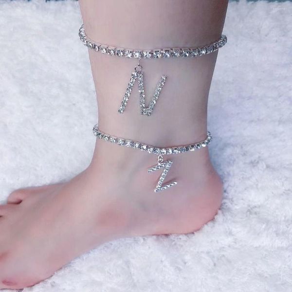 Tornozeleiras moda a-z de shinestone de tênis de tênis personalizada pingente anklet masculina e feminina jóias de hip hop praia de sandal descalça