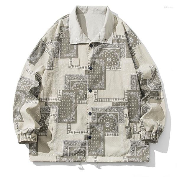 Herrenjacken Frühling Bomberjacke Männer Vintage Baggy Mantel Mode Koreanische Streetwear Cashew Print Button Oberbekleidung Kleidung Tops Männlich Plus