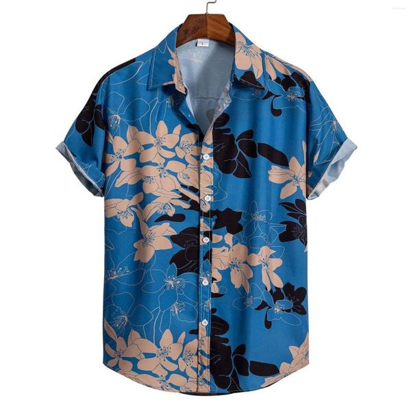 Мужские повседневные рубашки мужская свободная лацка для печати цвета короткая манжета полосатая рубашка песчаная простые T Устройство мужское цветочное блузка с длинным рукавом