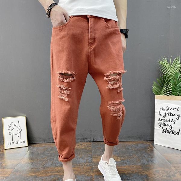 Calças masculinas 2023 Chegada Homem do tornozelo Twill Top Top Fashion Harem Loose Ripped Burro Big e Jeans Pequenos Capris