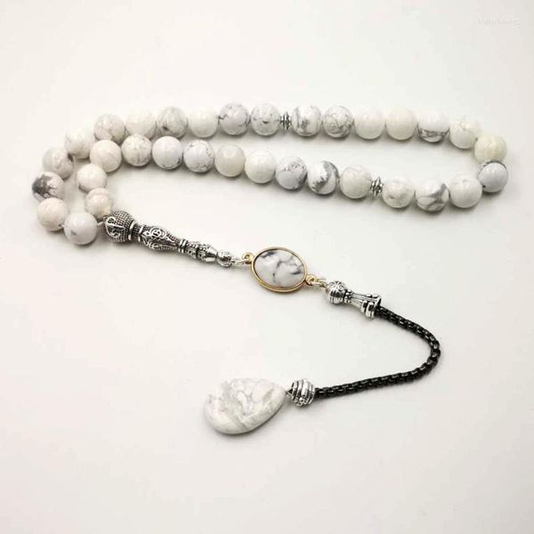 Strand Tasbih Doğal Turkuaz Taş Taş Beyaz Howlite Misbaha Müslüman Dua Boncuklar Bilezik Eid Ramazan Hediyeleri İslam Taş Teşheri