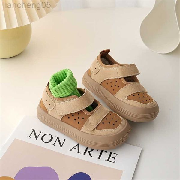 Sandali Bambini Primavera Estate Sandali in pelle Geunine Ragazzi Traspiranti Ragazzi Lycra Scarpe di stoffa cava Bambino Fondo morbido Sandali a piedi nudi W0327