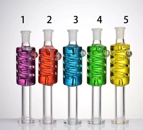 Accessori per il fumo del collettore di nettare di vetro da 10 mm Raffreddamento dell'olio all'interno con punta in acciaio inossidabile e clip in plastica Tubo per fumo Dab Rig