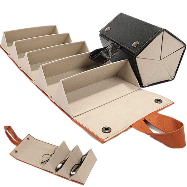 Aufbewahrungsboxen Bins Sonnenbrillen-Organizer-Box 2/3/4/5/6 Multi-Slot-Brillenaufbewahrung Klappbare tragbare Brille Reise PU-Lederetui Home Storage P230324