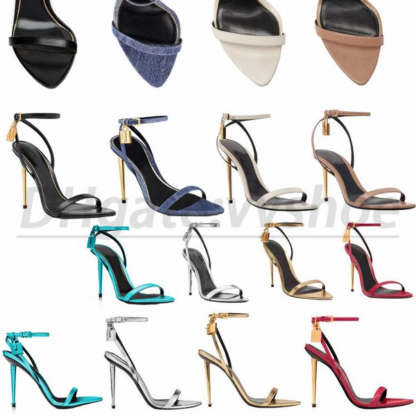 Sandália de designer de sapatos de salto alto para mulheres brilhantes couro de couro de lancho