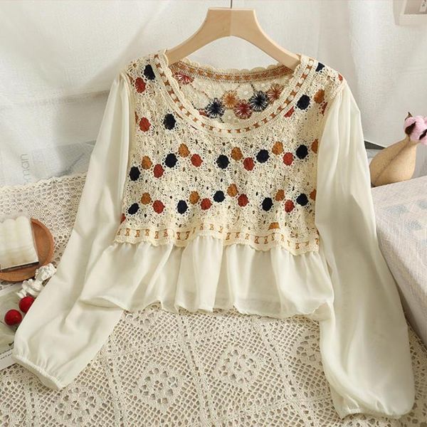 Frauen Blusen Elegante Bluse Frauen Tops Und Langarm Gestrickte Häkeln Hemd Boho Kleidung Blusa Mujer Moda 2023