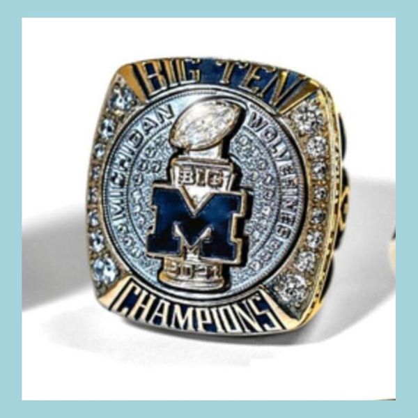 Cluster Rings 2021 Michigan Woerines Football Big Ten Team Championship Ring con scatola di visualizzazione in legno Drop Delivery Jewelry Dhuwu