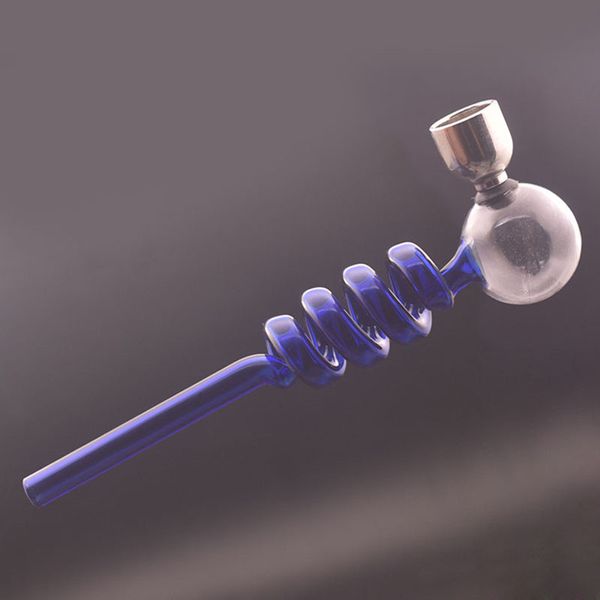 Pipa in vetro a spirale da 14 cm, pipa per tabacco da fumo, pipa in vetro con ciotola in metallo per erbe secche, cucchiaio a mano, per pezzi di fumo