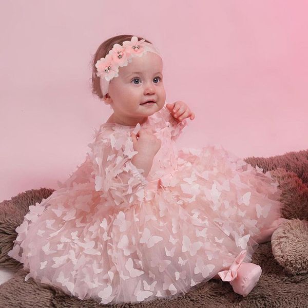 Abiti da ragazza Infant Baby Mesh Butterfly 1st Birthday Battesimo Dress Cute Bow Tutu Princess Party Kids Girls Battesimo Fascia 230327