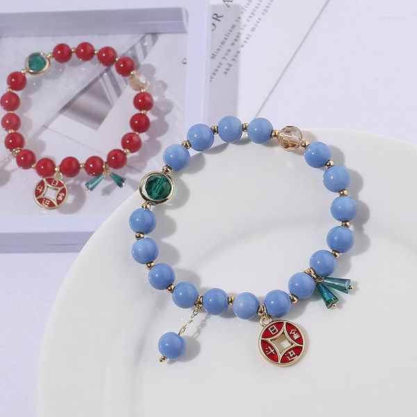 Charme Armbänder Koreanische Handgemachte Candy Farbe Perlen Glück Armreifen Für Frauen Münze Anhänger Armband Weibliche Schmuck Geschenke