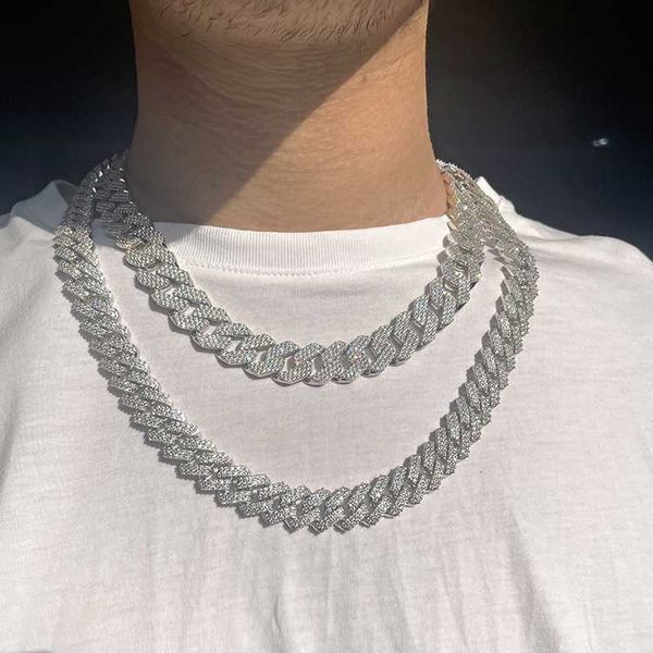 Fashion Design 925 Silber 3 Reihen 16 Zoll breit Set Moissanite Diamond Halskette Cuban Gliederkette für Herren