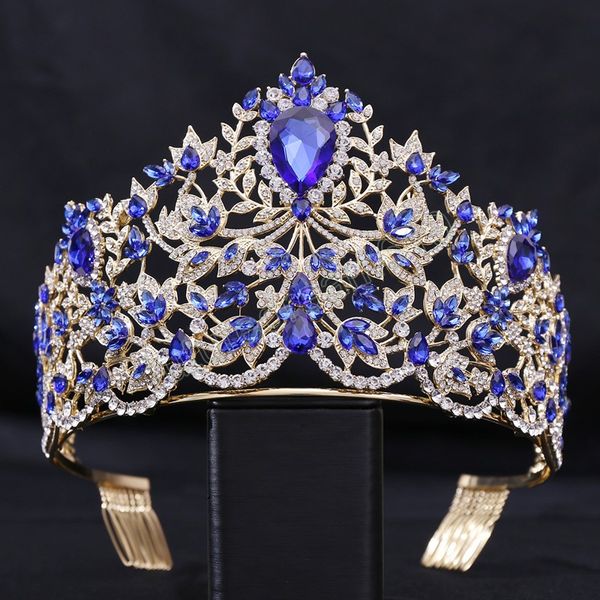 Europäische große Luxus Kristall Braut Hochzeit Krone große Strass Tropfen Tiara Party Bühne Show Haar-Accessoire