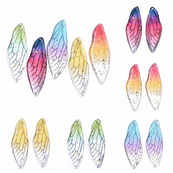 Charms 50pcs resina transparente asas de fada pingentes de insetos simulados charme de borboleta para mulheres colar jóias diy jóias 230325