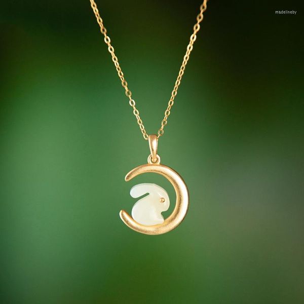 Ketten Originalität Natürliche Jade Halsketten Mond Anhänger Licht Luxus Exquisite Schlüsselbein Kette Hochzeit Silber Schmuck