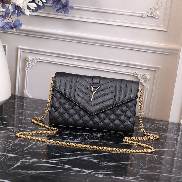 Damen Umhängetaschen Handtasche Granular Strukturiertes Echtleder Hardware Kettengeldbörse Damen Cassandre Designer Umhängetasche Caviar Multi Card Wallet Schwarz