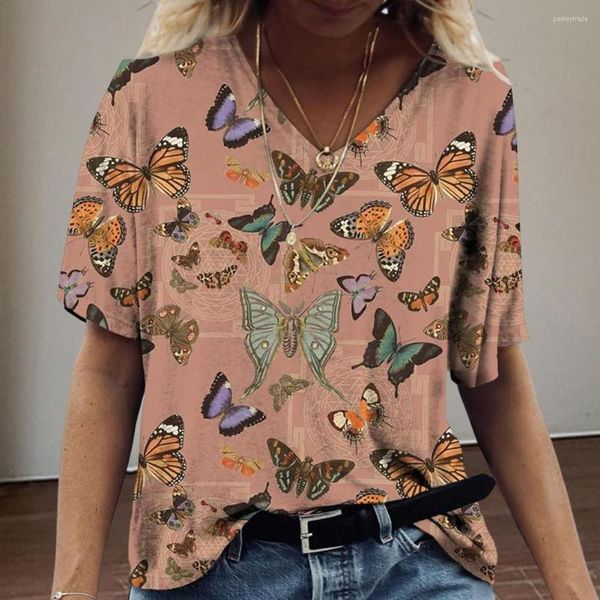 Kadın Bluzları Şık Kadınlar T-Shirt Elastik Nefes Alabası Boya Kelebekleri Desen Hızlı Kurutma Tee Gömlek Sokak Giyim