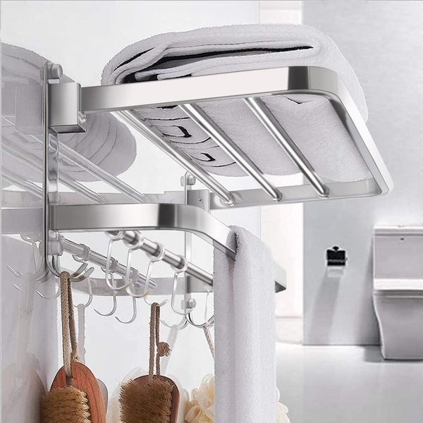 Prateleiras do banheiro cabide de toalha 304 Aço inoxidável dobrável prateleira móvel Plataforma polida Acessórios de armazenamento 230327