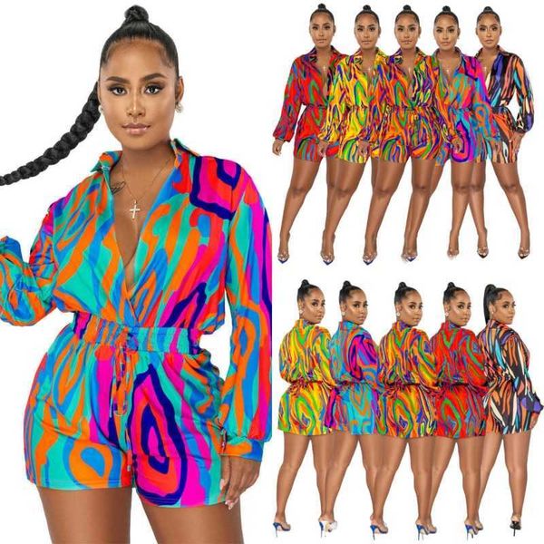 Designer de roupas femininas 2023 macacões casuais de cintura alta macacões estampados fashion gola macacão 5 cores