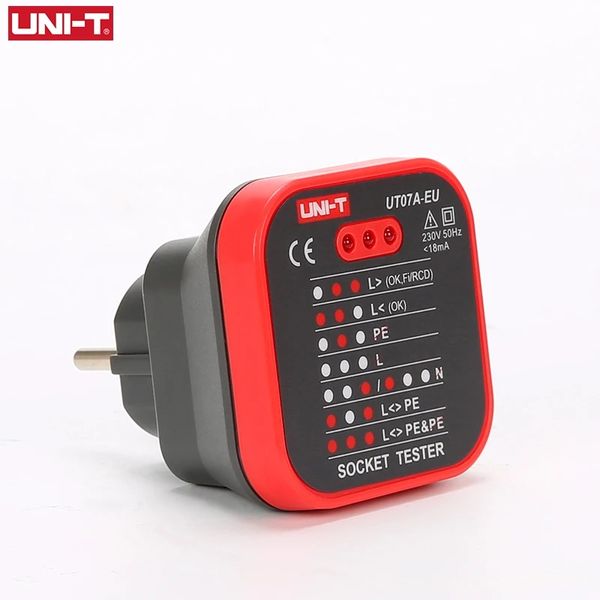 UNI-T UT07 Testadores de soquete Detector Plugue da UE Terreno de plugue neutro de plugue neutro Polaridade Verificação de fiação Detecção de fiação Teste de vazamento RCD