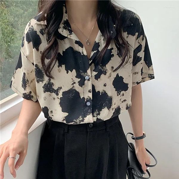 Blouses feminina Vintage Floral Print Short Manga Short T-shirt Casual Urbane 2023 Clothing Blouse Blouse Summer Top