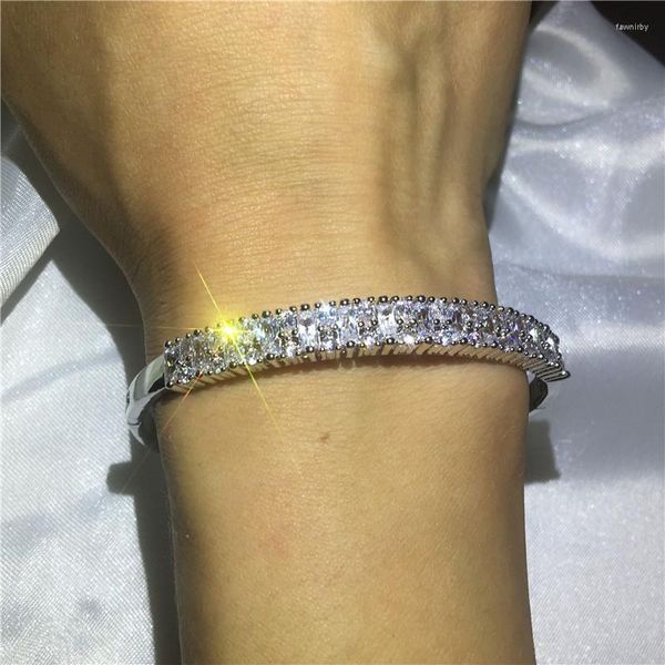 Bangle Feminina Sparkling 5A Cúbica Zircônia Branca de Bulbocas de Casamento de Gold Gold White para mulheres Jóias de noiva B11