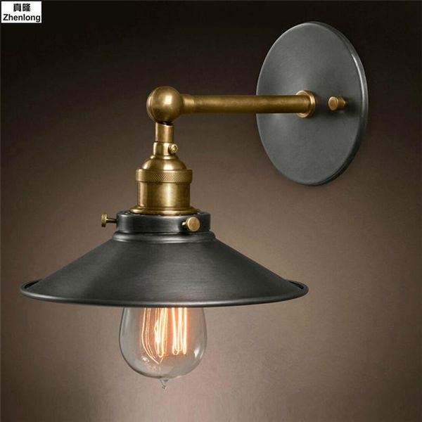 Wandleuchte, amerikanische Loft-Industrielampen, Vintage-Nachttischlampe, Metall, 22 cm Lampenschirm, E27, Edison-Glühbirnen, 110 V/220 V