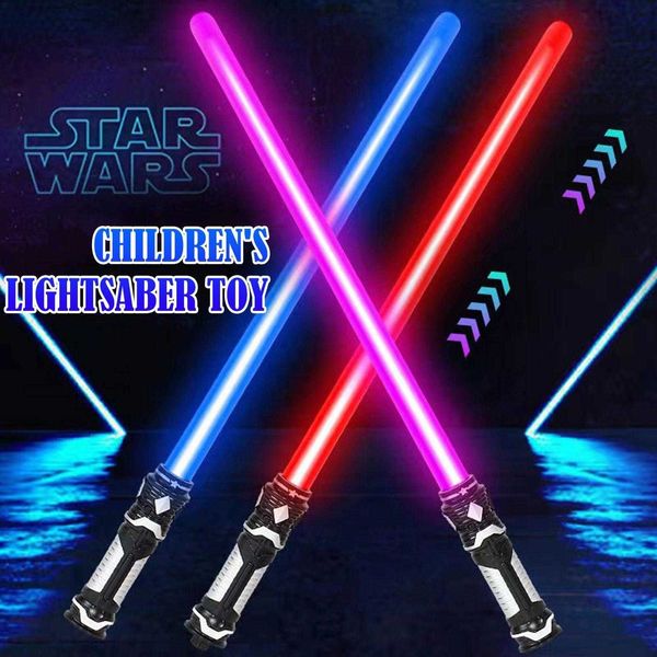 LED RAVE TROY TOY 66cm Plashing Lightsabre Kids Duel Games Saber Swing Sound e 2 em 1 Sword a laser retrátil para meninos meninas Y2303