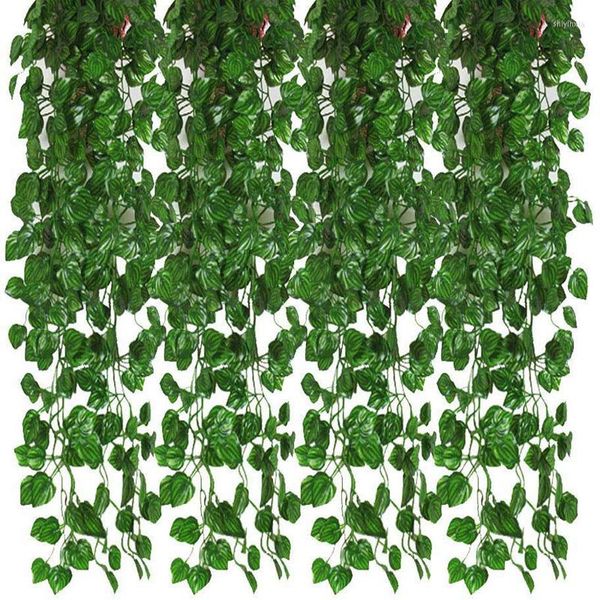 Dekorative Blumen Luda 12pcs künstlicher Efeu Girlande Blatt Reben Pflanzen Grün Hänge falsch für Hochzeits Hintergrundbogen Wand Jungle Party