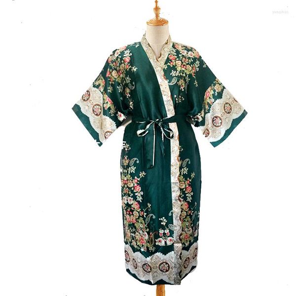 Indumenti da notte da uomo Vendita diretta in fabbrica Verde cinese da uomo in seta Rayon Robe Stampa Kimono Bath Gown Designer di marca Home Wear Taglia unica