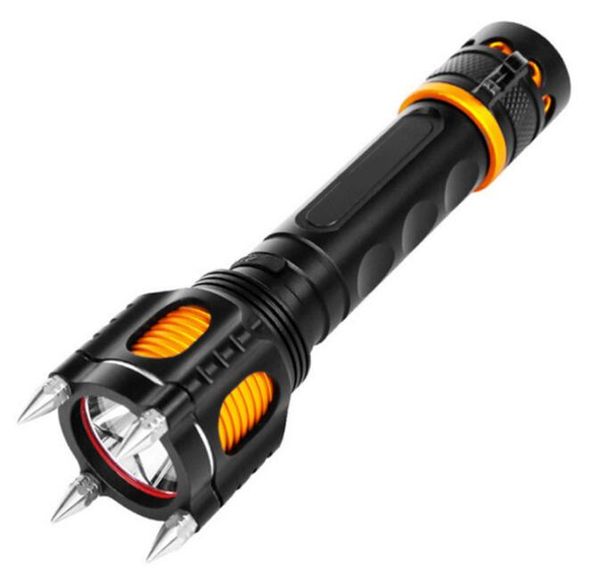 LED-Taschenlampe T6, taktische Taschenlampen mit Hammerkopf-Alarm, leistungsstarke Camping-Taschenlampe, superhelle wiederaufladbare 18650-Batterie-Taschenlampen