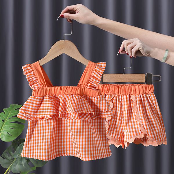 Kleidungssets für Kinder, Mädchen, Rüschen, ärmellos, Sommer, spanische Tops, Shorts, 2-teiliges Outfit 230325