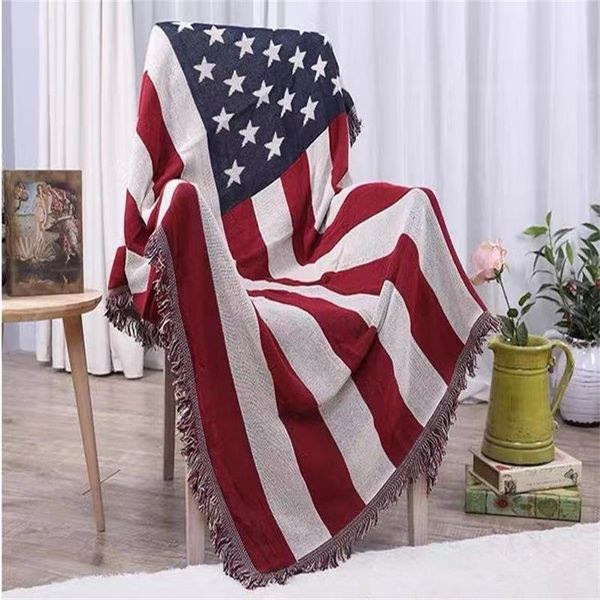 Decken Amerikanische Flagge Baumwolle Sofabezug Handtuch Haushaltsgegenstände Quaste Kunst Wandbehang Teppich Gestrickte Saunadecke Strand Winter