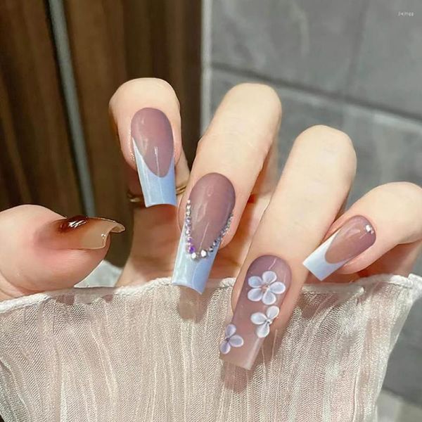 Unhas Postiças Na moda Feminina Falso Anti-deformado Estilo Francês Longo Com Cola Grande Pegajoso Material de Salão de Unhas Duras