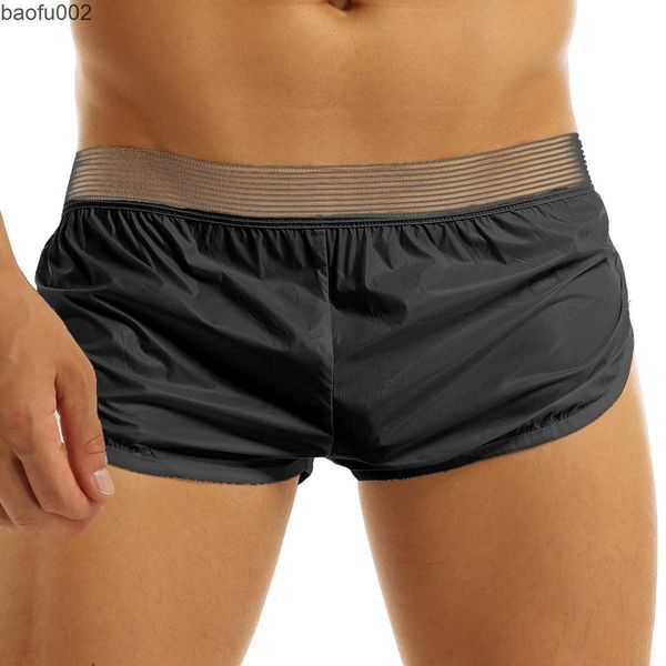 Pantaloncini da uomo Pantaloncini sexy estivi da uomo Wetlook Boxer in ecopelle Slip Trunks Elastico in vita Lounge Pantaloni corti Hombre Beach Casual Trunks W0327